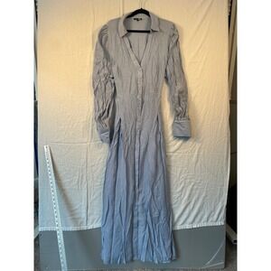 Fashion Nova Light Blue Maxi Shirt Dress Button Front Puff Sleeve 3XL #2256
